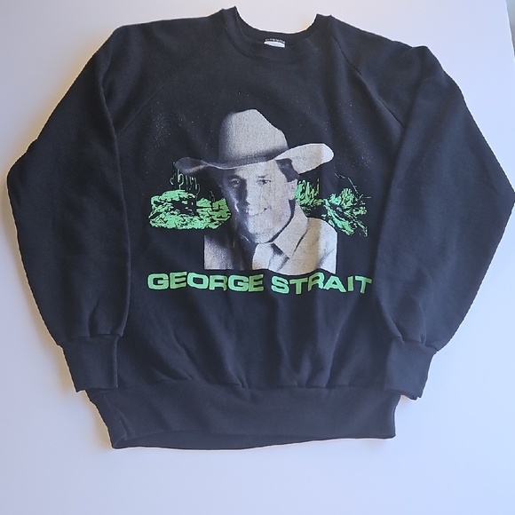 Vintage 80's George Strait Entertainer Of The Year Black Crewneck Sweatshirt Xl